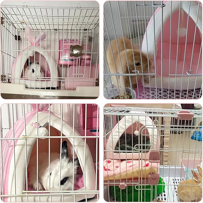 Guinea Pig Bed,Fleece Bunny Hideout House,Warm Rabbit Sleeping Bed with Pee Pad,Winter Large Hiding Hut for Hamster Ferret Rat Chinchilla Hedgehogs,Pink