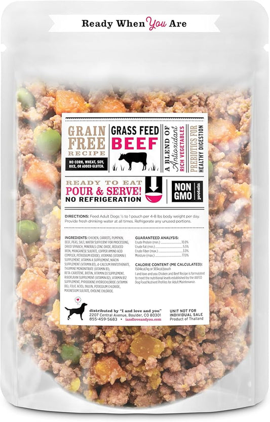 I AND LOVE AND YOU Irresist-A-Bowls Wet Dog Food, Chicken and Duck Recipe, Ready to Serve, Grain Free, Real Meat, No Fillers, 9 oz Pouches, Pack of 4 Pouches, (Package May Vary)