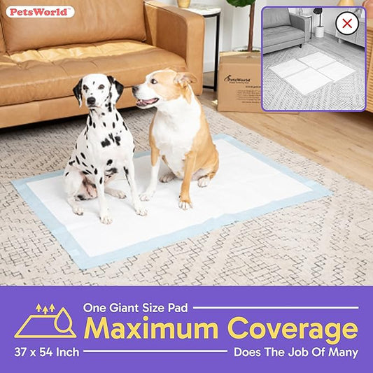 PetsWorld Enormous Dog Pee Pads 37"x54" 1000 Count – XXXL Pet Pee Pads for Giant Dogs & Pets, Heavy Duty Leak-Proof Dog Training Pads, Super Absorbent Quick-Dry Potty Pads with Adhesive Tabs