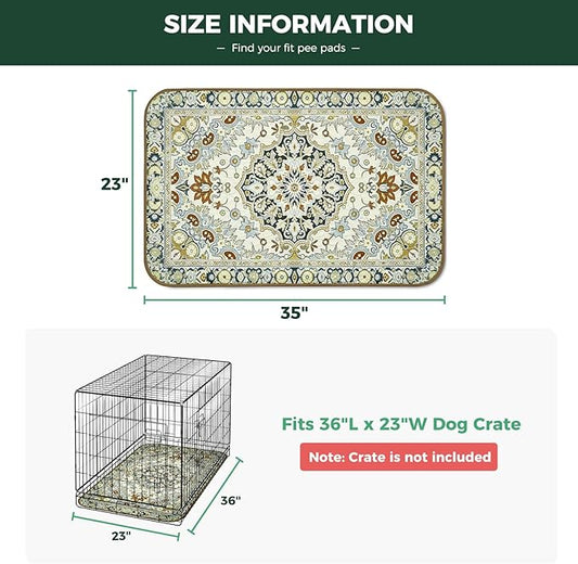 FXW Washable Pee Pads for Dogs, Puppy Pads with Super Absorbent, Specifically Designed for 36inch Cages, 23" x 35" Rectangle, Boho Beige, 2 Packs