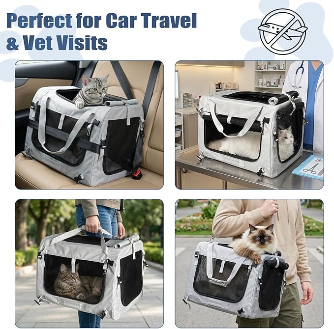 Extra Large Cat Carrier for Large Cats or 2 Small Cats - Soft-Sided Pet Carrier for Car Travel, Top Load, 4 Openings, Anti-Sag Iron Frame, Anti-Sagging pad, Zipper Lock Buckle, Foldable