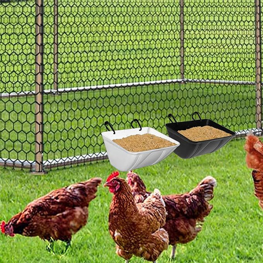 mozoba Hanging Chicken Feeder Trough for Goat Sheep Deer Poultry Duck Chicken Fence Feeder Livestock Feeding Container Goats Supplies Feeders Waterer Bucket (White)