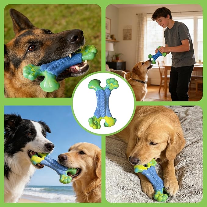 Tough Dog Toys for Aggressive Chewers, Dog Chew Bone,Indestructible Chew Toys for Medium Large Breed, Nylon Durable Chew Toy for Teeth Cleaning,Training,Bacon Flavor