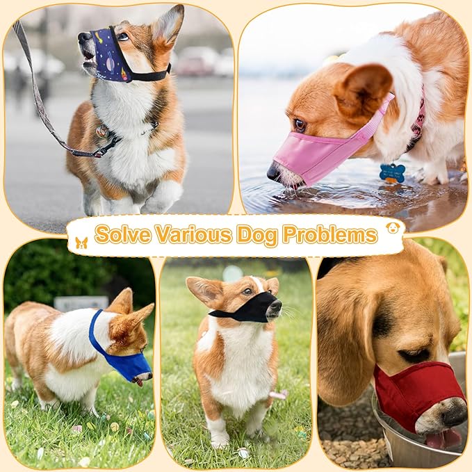 Coppthinktu Dog Muzzle Suit, 7PCS Dog Muzzles for Biting Barking Chewing Adjustable Mouth Cover for Small Medium Large Soft Comfortable Muzzle for Long Snout