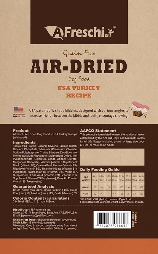 A Freschi srl Air-Dried Puppy & Adult Dog Food - Real Turkey Recipe | Grain-Free | High-Protein for Toy, Small & Large Breeds | Ideal for Picky Eaters, 2.2 lb Bag