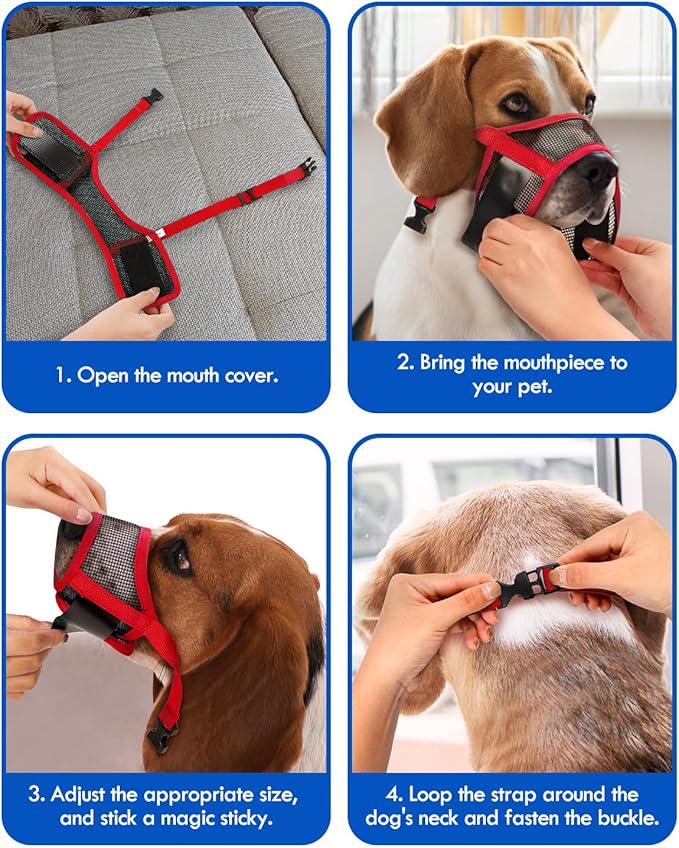 Dog Muzzle, Soft Air Mesh Muzzles for Small Sized Dogs, Breathable Dog Mussels for Scavenging Biting Licking & Barking, Adjustable Mouth Guard for Grooming, Allows Panting and Drinking (Red,S)