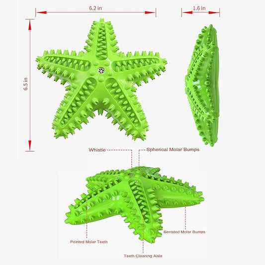 Squeaky Dog Toys - Starfish Natural Teeth Cleaning Toy for Small & Medium Dogs (Green)