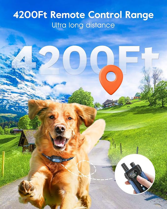 SLOPEHILL Dog Shock Collar - 4200FT Dog Training Collar with Remote,IPX8 Waterproof E-Collar with Beep,Vibration,Shock,Flash Light,No Shock Mode,Shock Collar for Small Medium Large Dog 8-140lbs,Blue