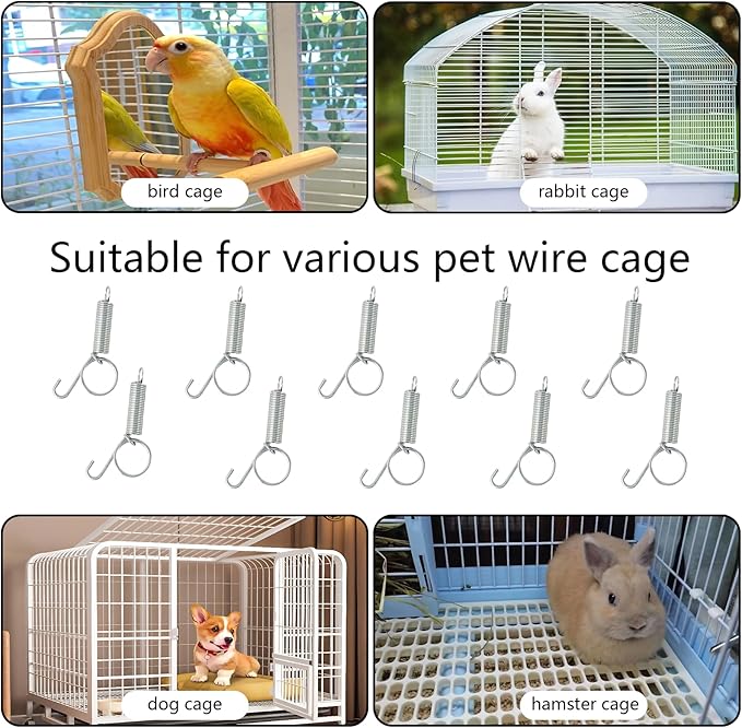 40Pcs Spring Cat Door Latch and Catches, Multi-Functional Pet Door Spring Latch Hook Wire Cage Clips, One-Handed Fixing Pet Rabbit Cage Wire for Rabbit Dog Cat Parrot Guinea Pig Squirrel Cages