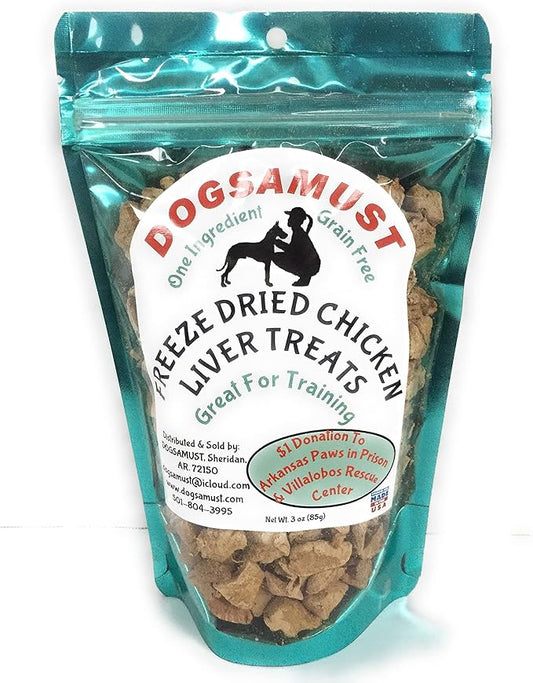 Home Freeze Dried Chicken Liver Treats 3oz. One Ingredient, Grain/Gluten Free, No Preservatives, Training Treats for All Breeds and Ages, Homemade Treats! Make Your Dog Smile!