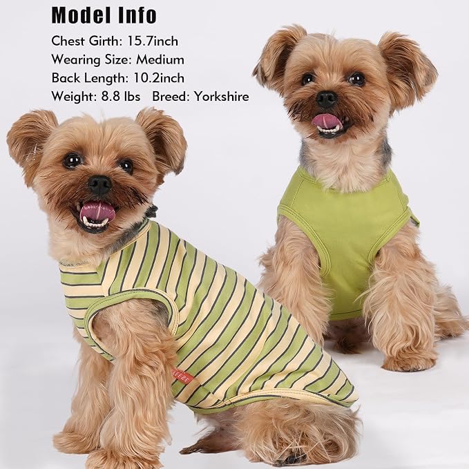 KYEESE 2Pack Dog Shirt, Soft Striped Dogs T Shirts, Lightweight Pet Tank Top, Sleeveless Dog Shirt for Small Dogs, Stretchy Comfortable Pet Vest, Green, Large