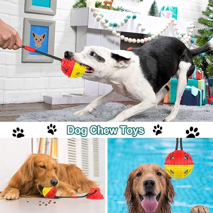 Jenilily Dog Toys Chew for Small Medium Chewers Rope Ball Suction Cup Tug of War Game Puppy Training Teething Boredom Pet Toy Not for Wooden Floor
