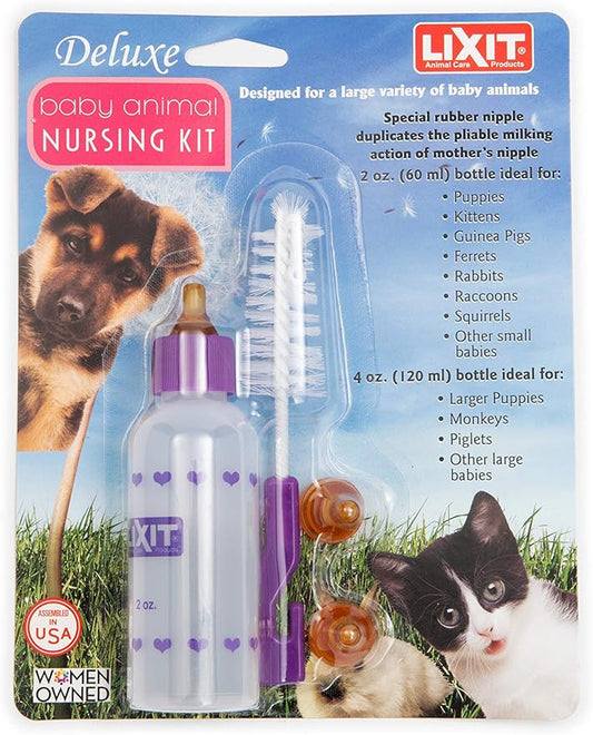 Lixit® Nursing Bottle Kits for Hand Feeding Puppies, Kittens, Guinea Pigs, Ferrets, Rabbits, Raccoons, Squirrels and Other Pets - Made in USA (2 Ounce, 1 Pack)