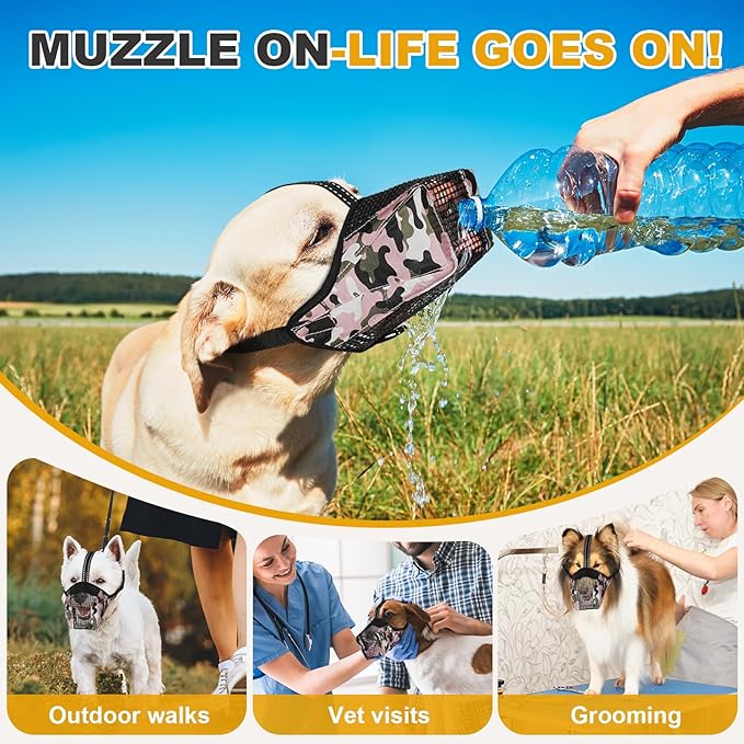 Mesh Dog Muzzle, Breathable Soft Dog Muzzle with Reflective Straps for Secure Fit, Prevents Biting, Chewing Scavenging- Adjustable for Small Medium Large Dogs,Pink,L