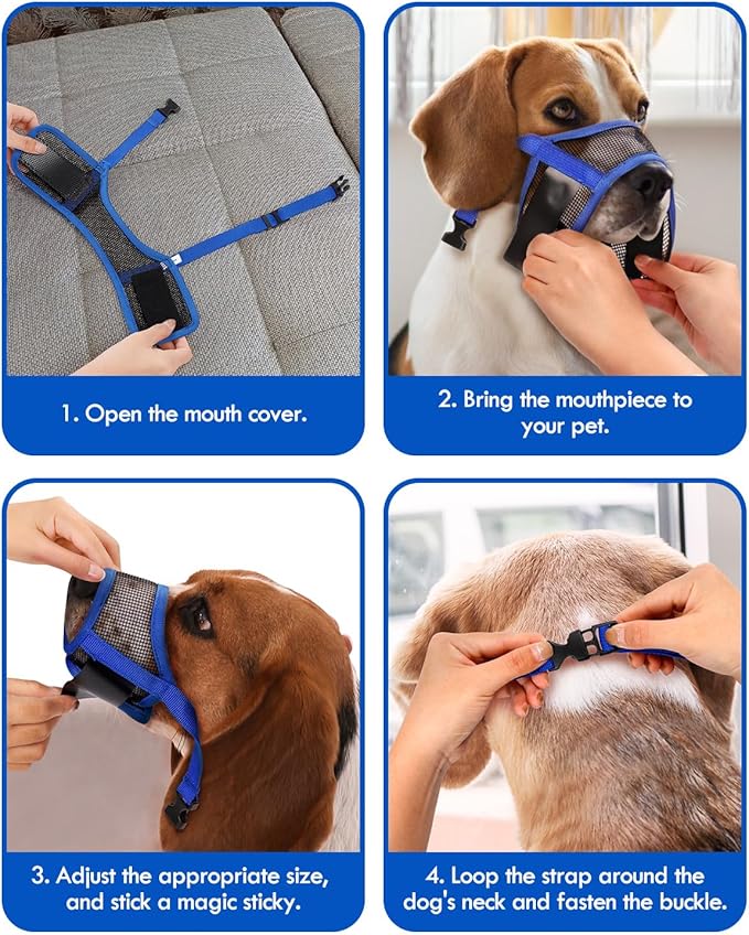 Dog Muzzle, Soft Air Mesh Muzzles for Large Sized Dogs, Breathable Dog Mussels for Scavenging Biting Licking & Barking, Adjustable Mouth Guard for Grooming, Allows Panting and Drinking (Blue,L)