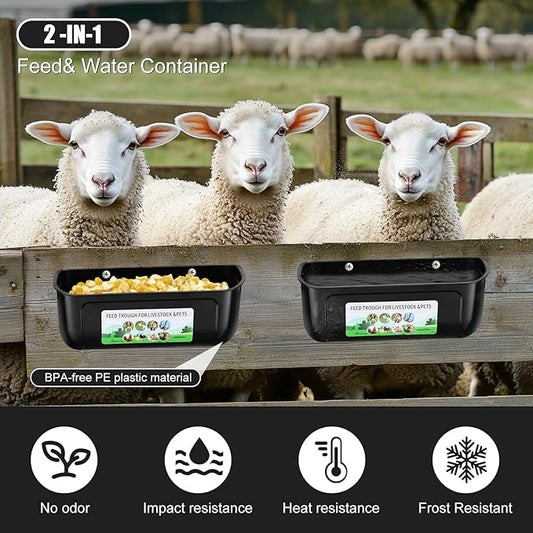 Chicken Feeder Waterer, 3 Pack Duck Feeder Supplies, Hanging Fence Feed Trough with Clips for Goat, Sheeple, Piglet, Gooses, Turkeys, Dog Livestock Poultry, Black