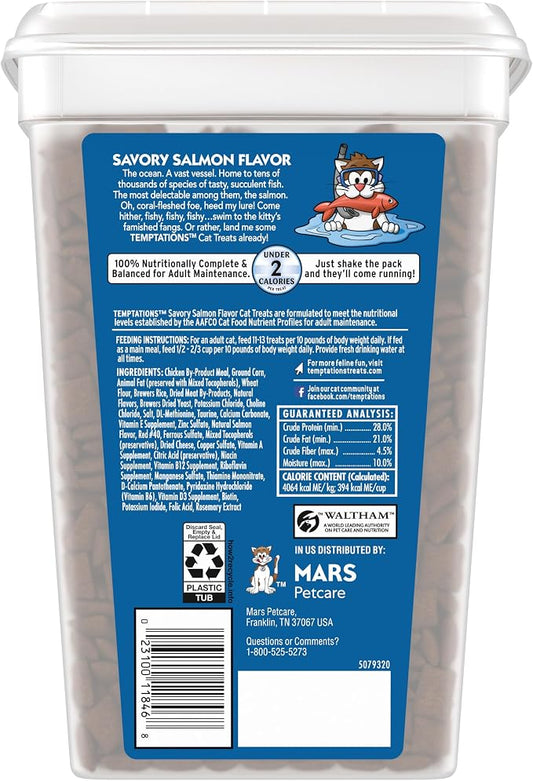 Temptations Cat Treats Classic Crunchy and Soft Cat Treats, Savory Salmon Flavor, 30 oz. Tub