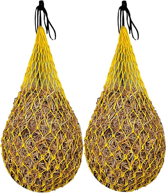 Majestic Ally 2 pcs Slow Feed 42” Hay Net for Horses, Strong Small 2x2” Holes, Nylon Rope Hanging, Adjustable Travel Feeder for Trailer and Stall, Simulates Grazing, Reduce Waste
