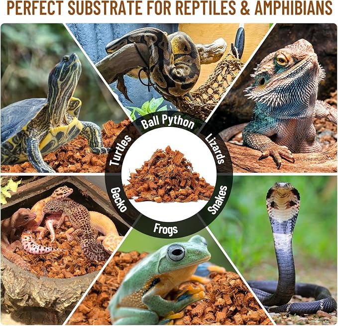 Riare 10LB Coconut Chip Substrate for Reptiles, 72 Quart Coconut Fiber Substrate Coco Chips Substrate Coconut Husk Bedding for Snakes, Tortoises, Ball Python, Bearded Dragon, Geckos, Lizards, Frogs