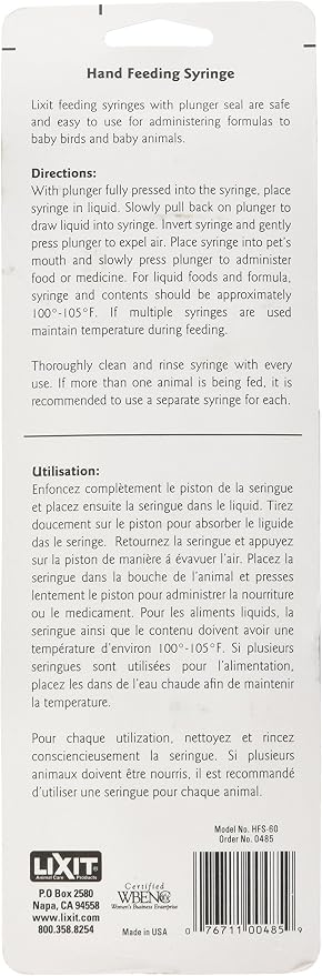 Lixit Hand Feeding Syringes for Puppies, Kittens, Rabbits and Other Baby Animals (60ML Pack of 1)