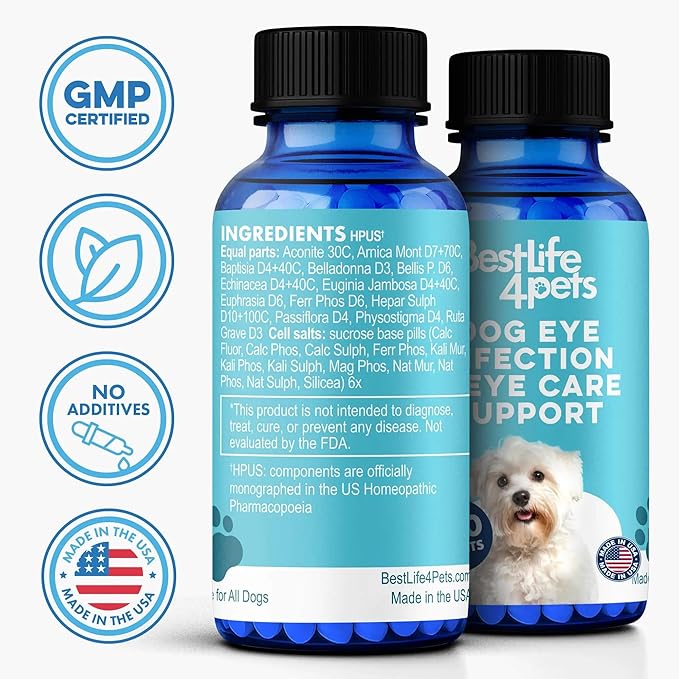 Dog Eye Infection & Eye Care Support Supplements, Natural Relief from Conjunctivitis, Swelling, Tear Stains, Dry Eyes and Discharge, Easy to Use, No More Struggle with Canine Drops, 400 Small Pills