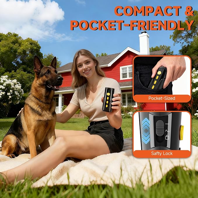 Dog Bark Deterrent Device, 3X Ultrasonic Anti Barking Device 6 Modes Dog Trainer Rechargeable & Portable Safe Bark Control Indoor Outdoor for All Dogs with LED Flashlight - Yellow Button