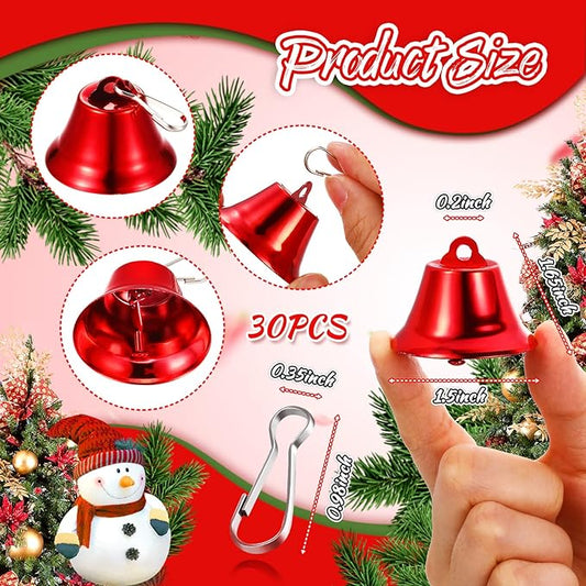 30 Pieces Craft Small Brass Bells for Crafts Mini Vintage Bells with Spring Hooks Tiny for Hanging Wind Chimes Making Dog Training Doorbell Wedding Decor, 1.65 x 1.5 Inch(Red)