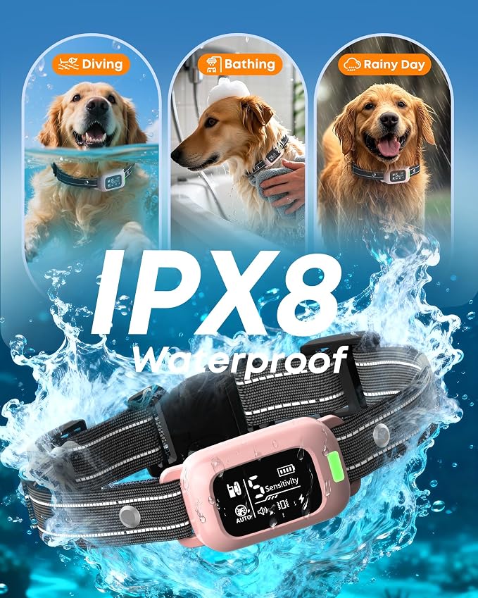 2-in-1 Dog Shock & Bark Collar – 4500FT Dog Training Collar with Remote, 3 Training Modes & LED Light, IPX8 Waterproof E Collar with Anti-Barking for Small Medium Large Dog (Pink)