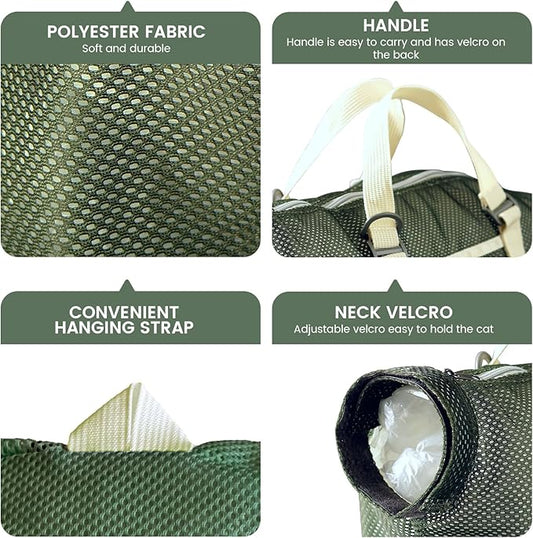 Cinf Cat Bathing Bag(Free Muzzle) Breathable Mesh Anti Scratch Adjustable Cat Grooming Bag for Nail Trimming, Bathing Soft Cat Washing Bag(Moss Green) M