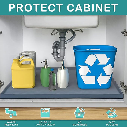 URMONA Waterproof Silicone Under Sink Mat 28'' x 19'' Shelf Liner for Kitchen and Bathroom, Cabinet and Counter Protector, Storage and Organizers, Litter Mat, Pet Cat Puppy Essentials(Green)