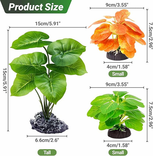 GOZILLA Fish Tank Plants, Reptile Artificial Plastic Plants, Reptile Plants for Terrarium, Aquarium Decorations Resin Pedestal Ornaments for Fish Tank Accessories Set.(3PCS/A-Set)