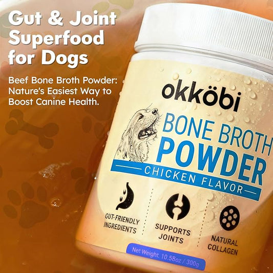 Bone Broth for Dogs - All-Natural Food Topper for Picky Eaters - Powder Supplement for Joint Health, Digestion & Hydration, 10.5oz (Chicken)