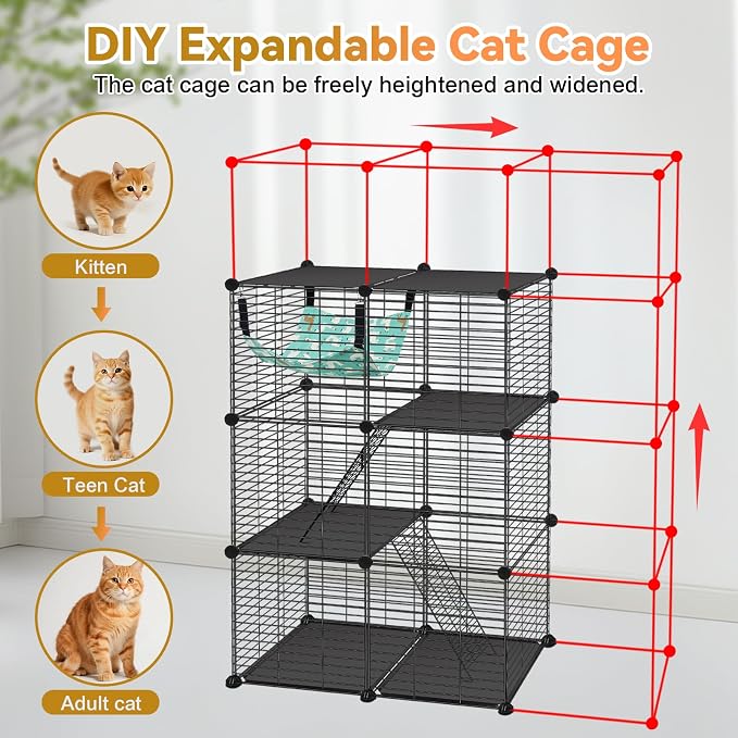 VISCOO Cat Cage(for Kitten), 3-Tier DIY Catio Cat Enclosures, 24" x 16" x 36" Cat Playpen Indoor & Outdoor with Hammock, Detachable Metal Wire Cats Crate, Exercise Place for Squirrel, Ferret