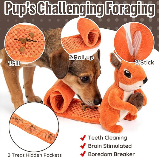 LECHONG 2-Pack Plush Squeaky Dog Toys, 23-Inch Snuffle Puzzle Tug of War Toy with Roll-Up Treat-Hiding Crinkle Tail, Enrichment Toys for Small & Medium Dogs to Relieve Boredom & Mental Stimulation