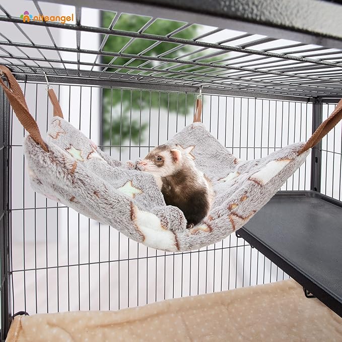 Niteangel Hanging Hammock Nap Sack Swing Bag Pet Sleeper for Ferret Rat Sugar Glider and Other Small Animals (Cream, Star)