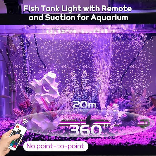 Bubble Fish Tank Light:Ip68 Waterproof Fish Aquarium Lights with Oxygen Boost for 12-17 inch Saltwater Freshwater Tanks -Submersible Led Lights with Remote for Aquatic Pet Plants Lovers