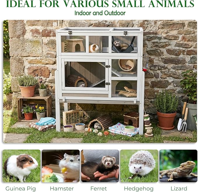 Large Guinea Pig Cages, 3-Story Indoor Guinea Pig Habitats with Stand, Hedgehog Cage Rabbit Hutch with Pull-Out Tray, Flip-Open Roof, Cozy Hammock