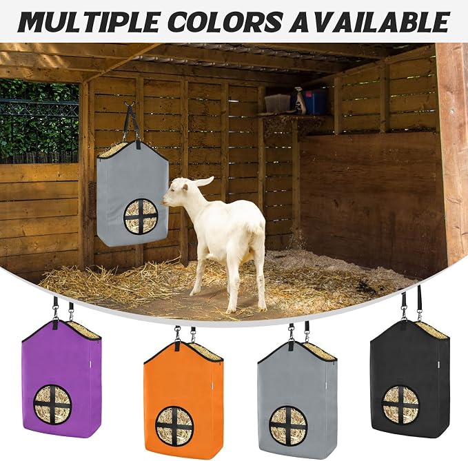 Hay Bags,Slow Feed Hay Bags for Horses,Goats,Donkeys with Reinforced Oxford Fabric and High Strength Metal Clasp,Horse Feeding Supplies with Strap for Easy Hanging (2 Grey)