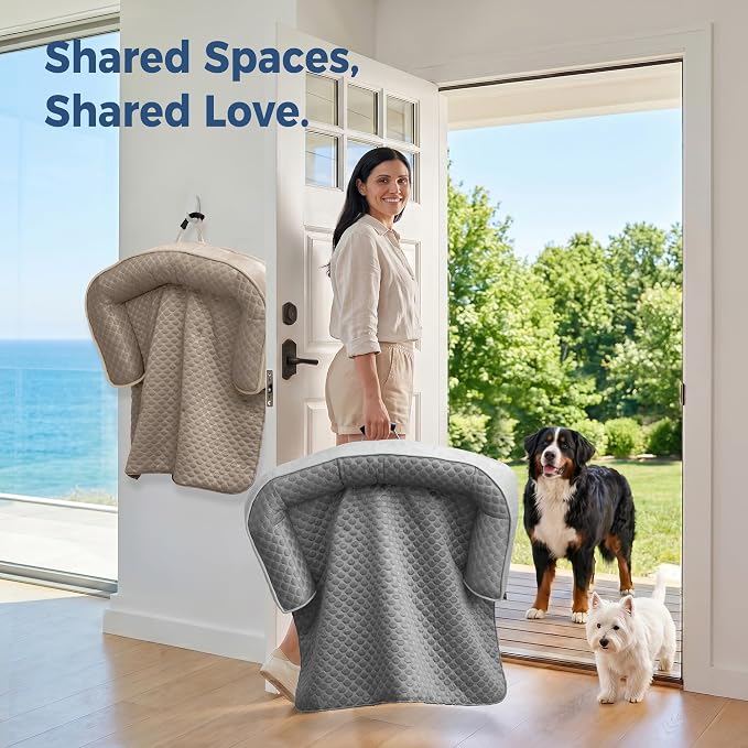 Large Cooling Dog Bed Mat - 41 x 37 inch Waterproof Couch Cover for Dogs Washable, Non-Slip Bottom Self Cooling Mat for Dogs, Durable & Non-Gel, Dog Couch Bed for Sofa Floor Car, Taupe