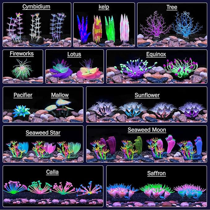Soft Silica Gel Moves Naturally with Water Flow, Aquarium Decorations Glow in The Dark, Glowing Coral Ornaments for Fish Tank Decorations (Green, Winter Beauty)