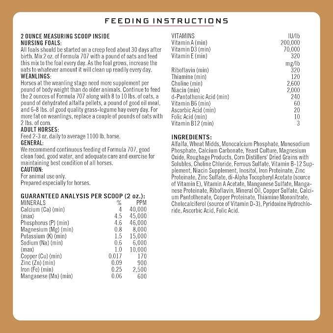 Formula 707 Daily Essentials Ration Balancer Supplement for Horses, 6 lb Bag – 48 Servings – Concentrated Complete Vitamin & Mineral Pellet