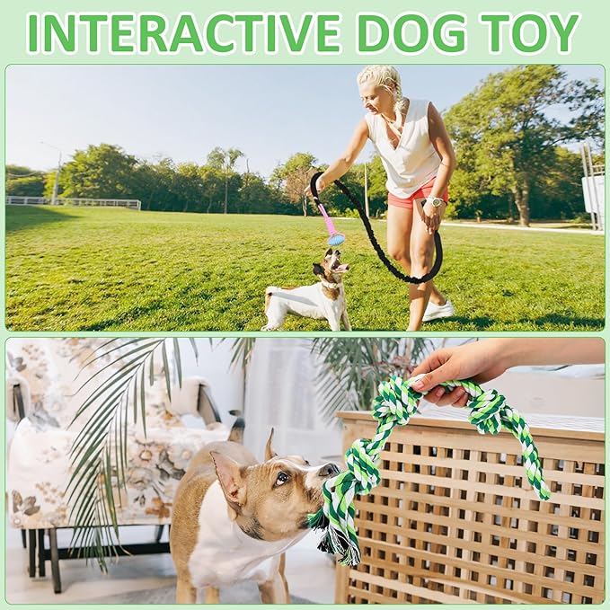 Hiboom 6 Pcs Interactive Dog Tug of War Toy Set Hanging from Tree and 4 Chew Ropes Teething Rope for Teeth Cleaning Dog Bungee Toy for Small/Medium Dogs with Aggressive Chewing Habit, Dogs Supplies