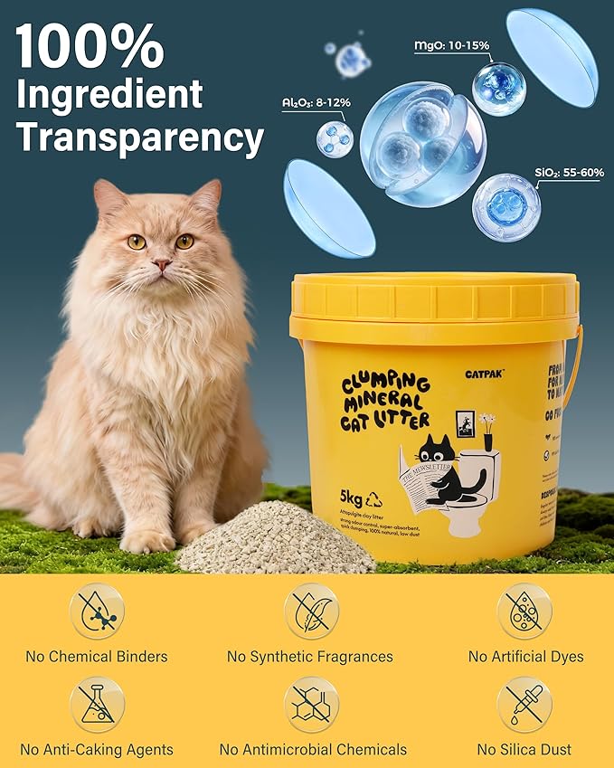 Clumping Cat Litter - 100% Natural Attapulgite Clay, Ultra-Low Dust (0.35%), Lock & Dry Technology for a Fresh Home, Fast Clumping & High Absorbency, Eco-Friendly, 13.2 LB (6, Kilograms)