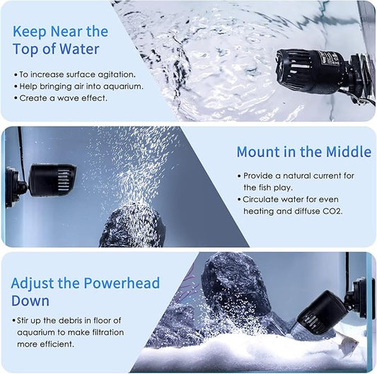 hygger Mini Wave Maker for 15-40 Gallon Aquarium with Magnetic Mount Quiet Powerhead for Saltwater and Freshwater Fish Tank 530 GPH