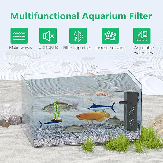 Aquarium Filter, Insputer 8W Turtle Tank Filter with 2 Sponge Filtration, 200 GPH Adjustable Submersible Fish Filters for 10-50 Gallo Pond Freshwater