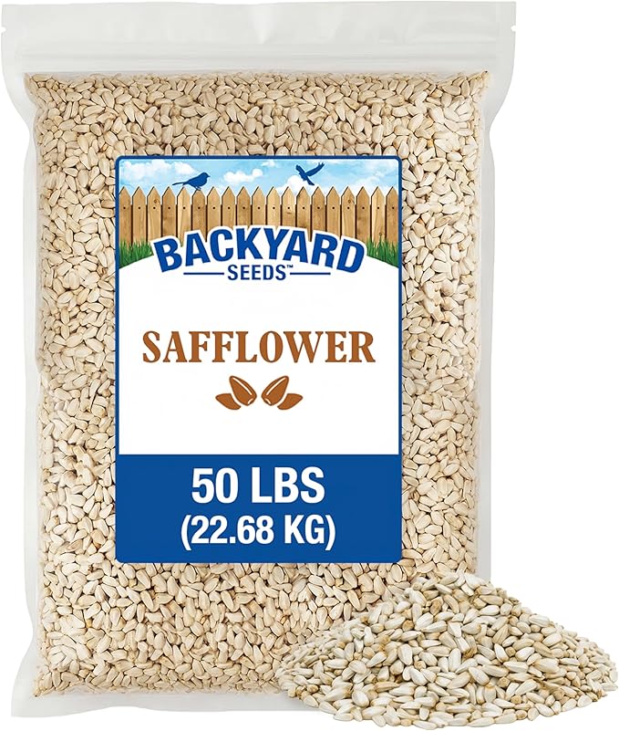 CountryMax Backyard Seeds Safflower Bird Seed – Premium Seed for Cardinals, Chickadees, Woodpeckers and Grosbeaks – 50 lbs Bag