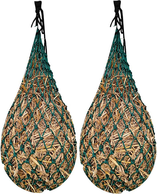 Majestic Ally 2 pcs Slow Feed 42” Hay Net for Horses, Strong Small 2x2” Holes, Nylon Rope Hanging, Adjustable Travel Feeder for Trailer and Stall, Simulates Grazing, Reduce Waste