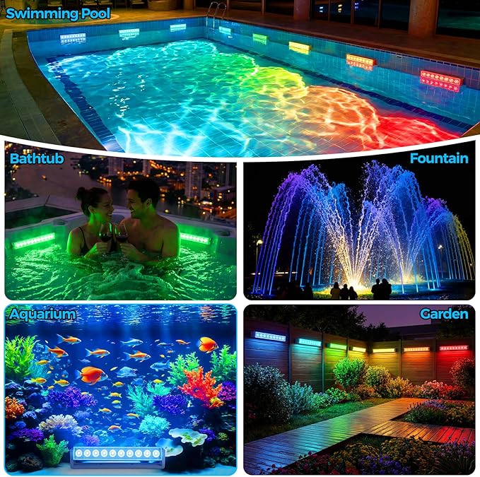 BOBKID Rechargeable Pool Lights for Inground Above Ground Pool, IP68 Waterproof Underwater Submersible Light with Remote, 7 RGB Color LED Light for Pond Bathtub Aquarium Garden Decoration, 4 Pack