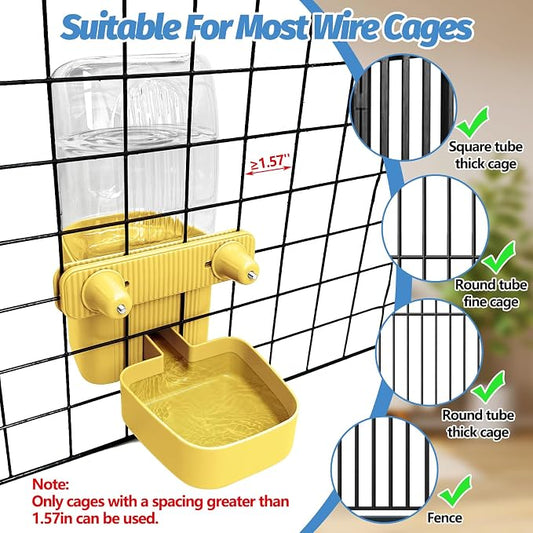 50 oz Rabbit Water Dispenser Hanging Gravity Bunny Water Bottle for Cage Automatic Small Animal Water Bottle for Ferret Guinea Pig Chinchilla Cat Puppy (Yellow)