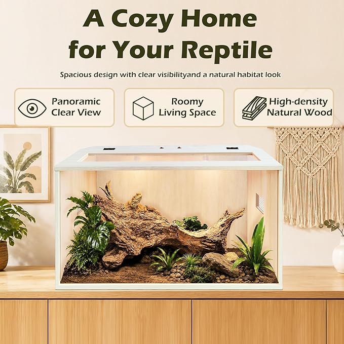 PROLEE Bearded Dragon Tank,Wooden Reptile Tank and Lizard Tank,Tempered Glass Large Bearded Dragon Enclosure with Built-in Lamp Fixture (24X16X16inch,24 Gallons)
